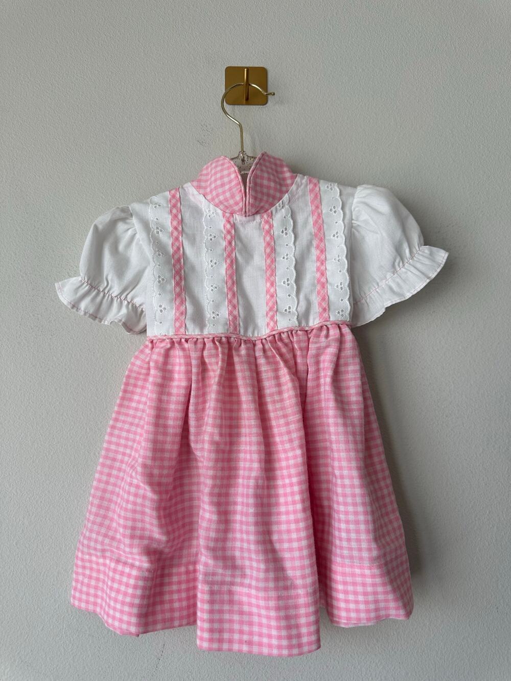 Vintage Kate Greenaway Pink Gingham Eyelet Party Dress Toddler 2T Prairie Dress